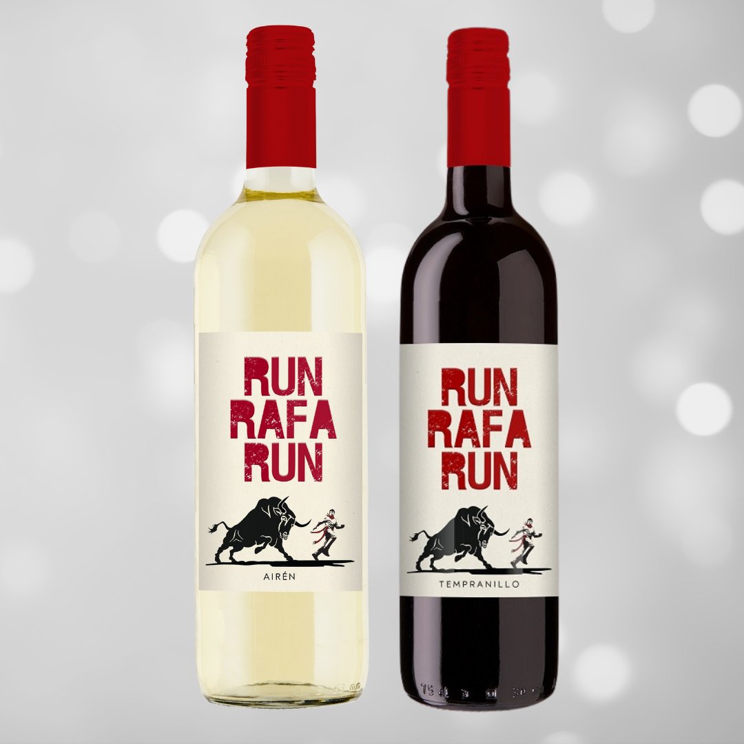 Run Rafa Run White (SKU+93661) Made from 100% Airen, it's fresh and crisp with hints of citrus and has a clean easy drinking finish. 
Run Rafa Run Red (SKU+160601) 100% Tempranillo. Medium bodied with soft fruit character and smooth tannins. Cheers to the weekend! #thedrinklist