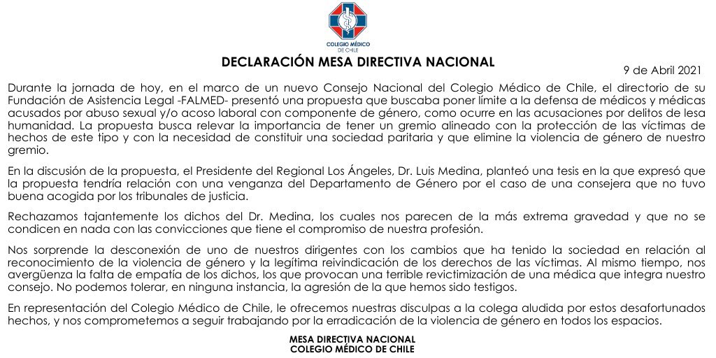 colmedchile's tweet photo. [#DeclaraciónPública] Compartimos la declaración de la Mesa Directiva Nacional 👇🏼
➡️https://t.co/X5538Mk4YS https://t.co/TLWwzCyibB
