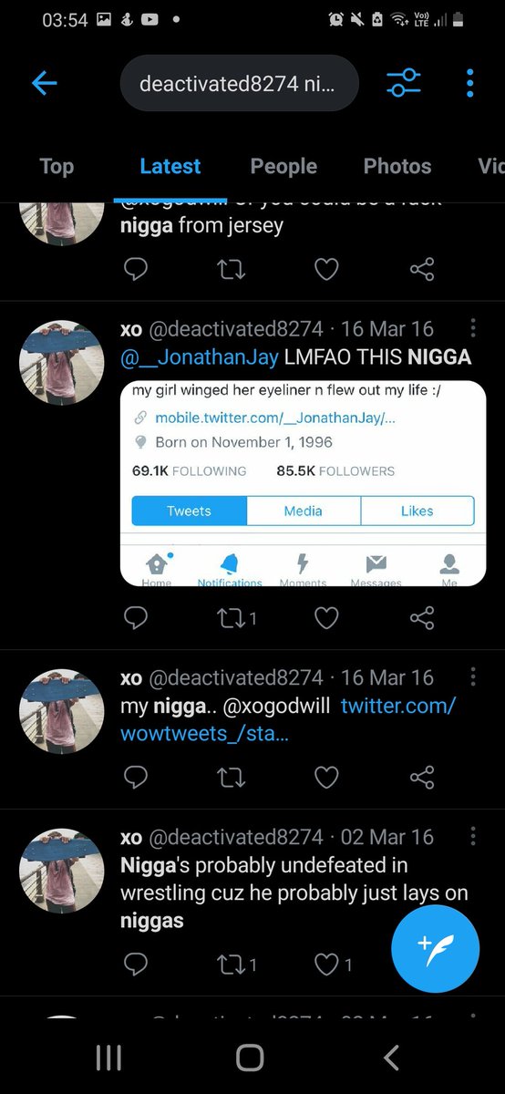 • first of all his usage of n word on his old account is insane and there's many more of it, he was 17 back in then