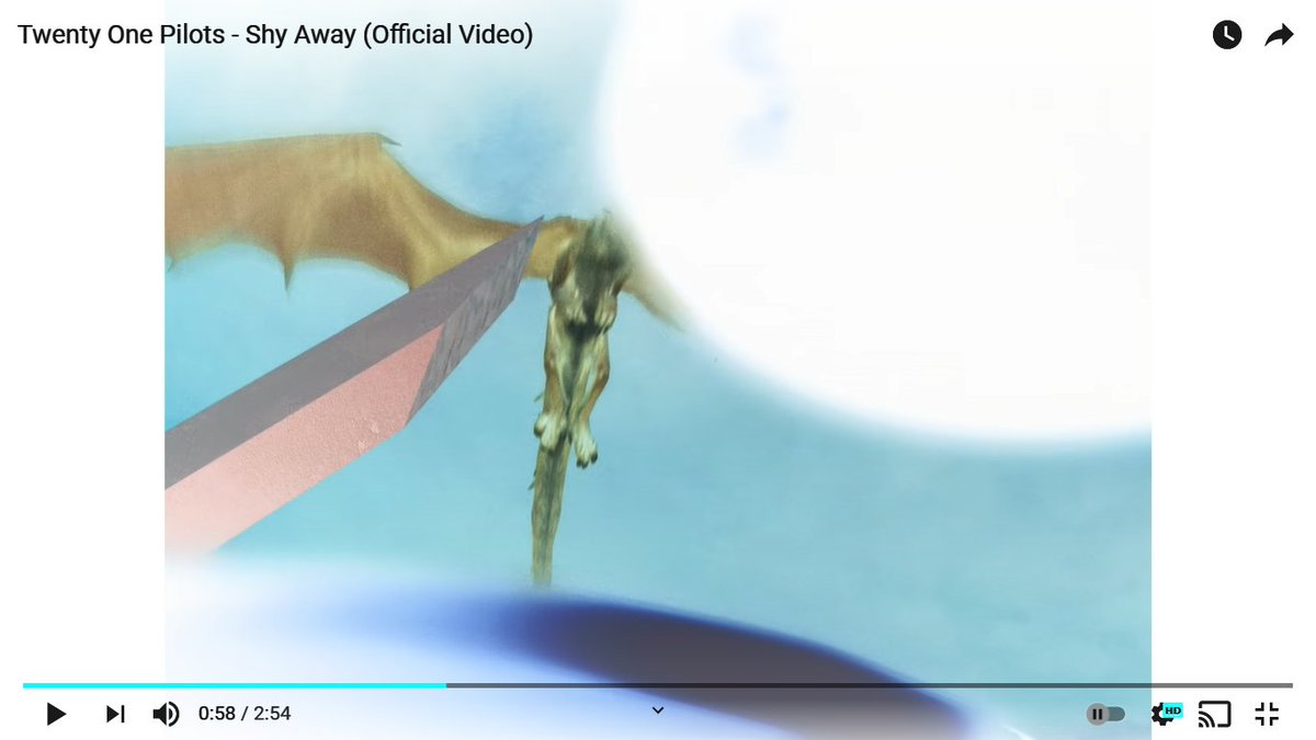 in the music video, the shots showing the dragon, from tyler’s and josh’s perspective, are inverted, (credit  @poptivist ) and when flipped the “right way” (on the right) you can clearly see the blue sky, the white-bright sun, and the dragon which seems… yellow-ish green?