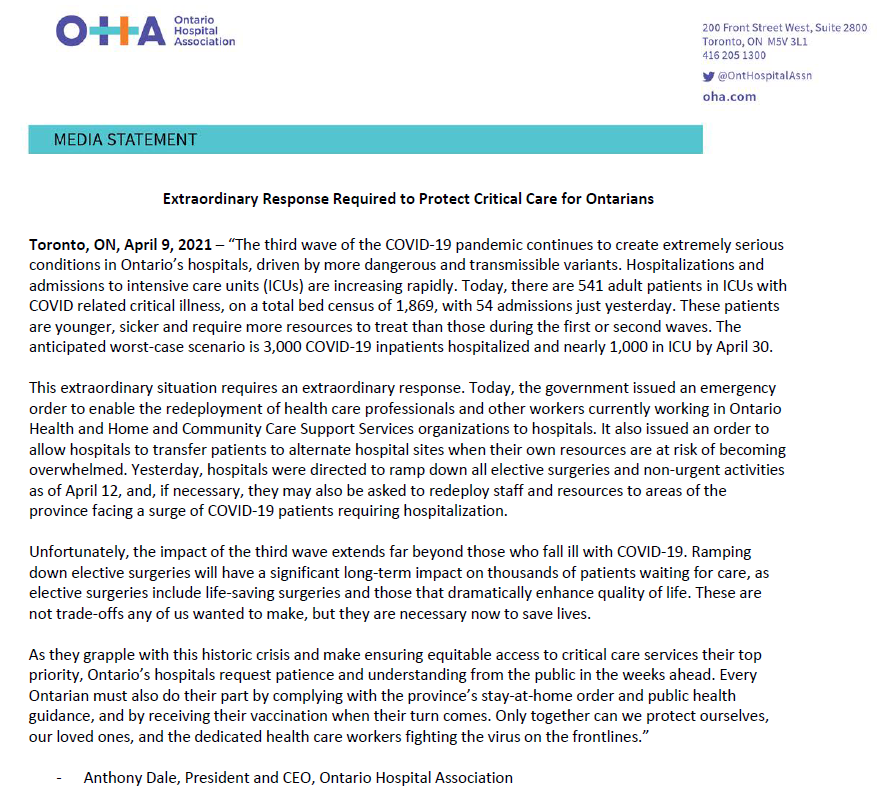 Ontario Hospital Association tweet media