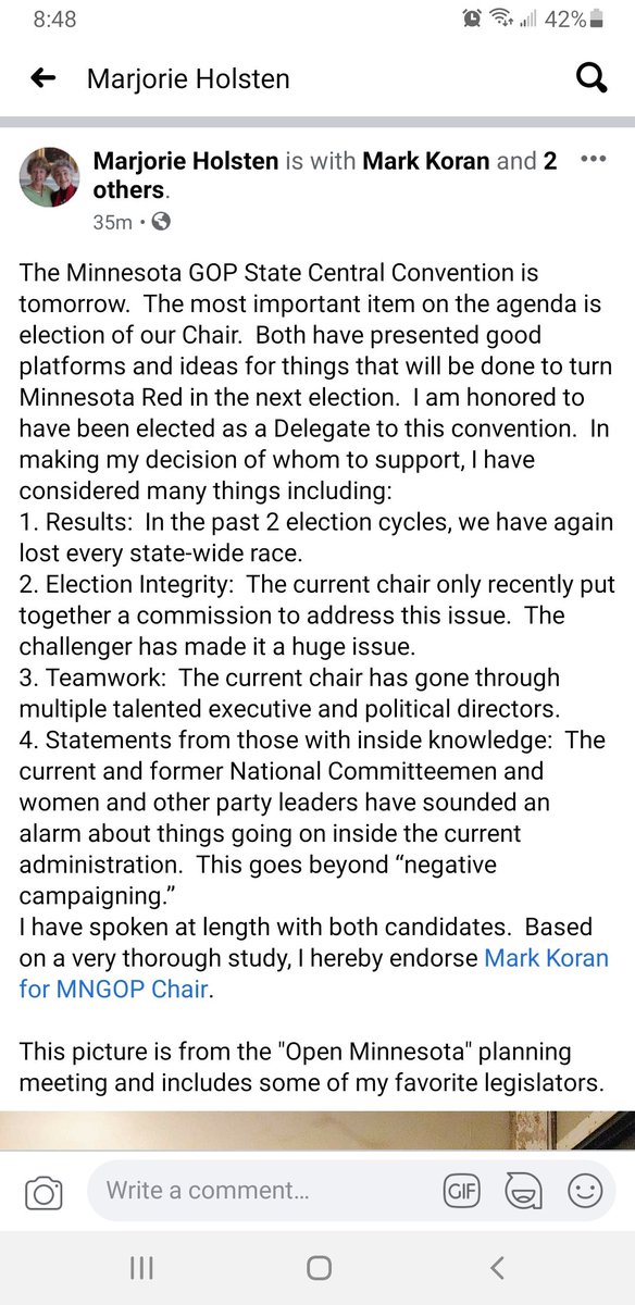 MngopMark's tweet photo. Marjorie Holsten Thank you for your support. You are a leader in our community. #MNGOP https://t.co/hPNojjEJHJ