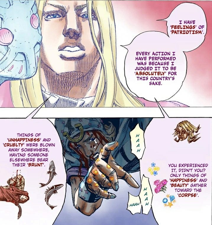 The reason a villain like Funny Valentine works is because he believes that what he's doing is for the good of everyone.

And it shows why his ideology is absolutely dangerous. https://t.co/NTFDpPddrx 