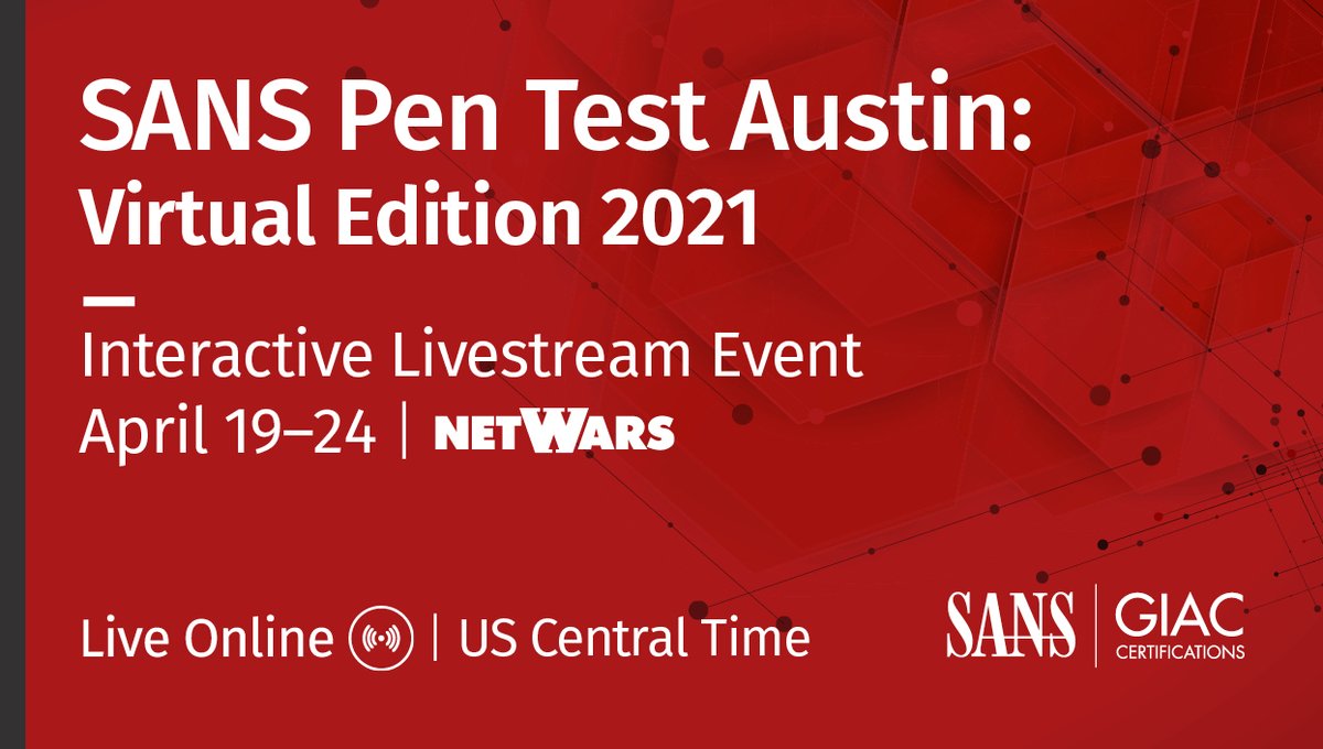SANSInstitute's tweet photo. #SANSPenTestAustin | #SANSLiveOnline is right around the corner!
- 16 @SANSOffensive courses
- Core #NetWars
- #CoinAPalooza
- Game Night In
Limited Offer β Get an iPad Air w/ Smart Keyboard, or a Google Pixel 4a Smartphone with 5-6 day courses: https://t.co/JkzlHejlNU https://t.co/46bmFmcLGM