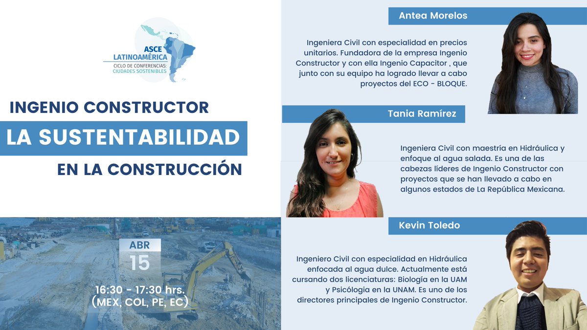 🔵Ingenio Constructor, la sustentabilidad en la contrucción🔵 📅 Jueves 15 de abril ⏰ 04:30 pm 👤Antea Morelos, Tania Ramirez & Kevin Toledo🇲🇽 No olviden registrarse para asistir a las conferencias🤓 Link de registro: forms.gle/f9ZFjPQ2EmoV52…