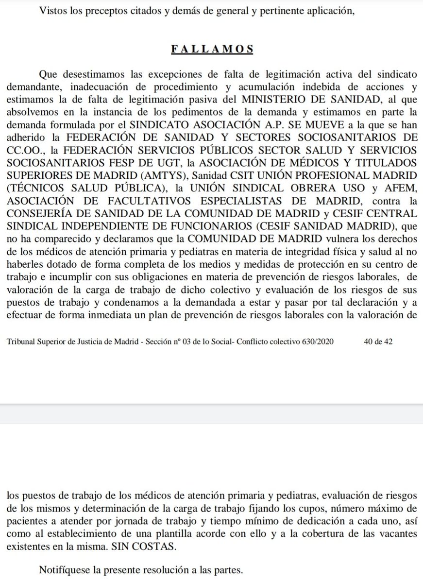 jmolerog's tweet photo. @vbaosv @el_pais La sentencia es demoledora. Responsabiliza a @SaludMadrid de su nulo interés por garantizar unas condiciones mínimas de seguridad y calidad en el trabajo de los médicos de familia y pediatras de Atención primaria de Madrid.  Los profesionales llevamos años denunciado la situación https://t.co/3dtZHEysK3