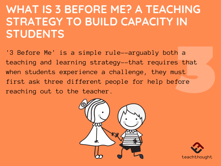 TeachThought's tweet photo. '3 Before Me' requires that when students are stuck, they must first try to solve the problem in 3 different ways before asking the teacher. #education #edchat

What Is 3 Before Me? A Teaching Strategy To Build Capacity In Students | https://t.co/8QmOnVHlZm https://t.co/LDZpa1fcSk