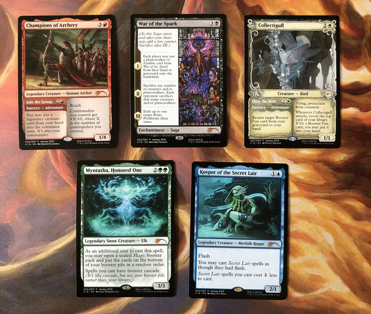 Super thankful to be part of the team that was awarded cards for Heroes of the Realm 2019. The projects that these cards represent are: Throne of Eldraine, War of the Spark, Booster Fun, Modern Horizons, and Secret Lair. #wotcstaff