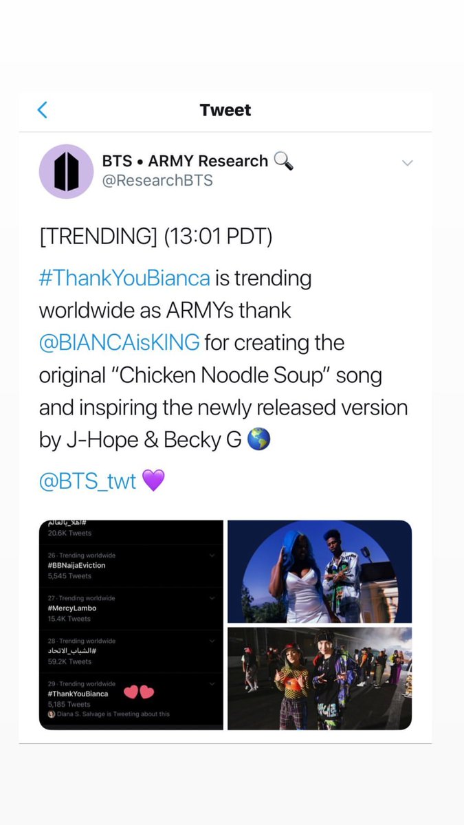 Our boys always credit the original artist! We do as well!   #BTSARMY Source:  https://www.soompi.com/article/1355578wpp/bianca-bonnie-and-webstar-voice-approval-for-btss-j-hope-and-becky-gs-chicken-noodle-soup-remake