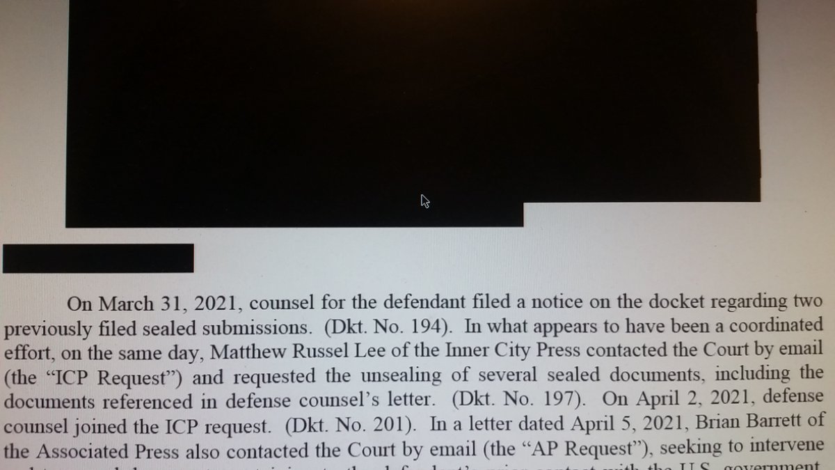 Judge urges AUSA to ask Audrey Strauss to mull elevating Epstein FOIA to Main Justice. Meanwhile the Office today claimed Inner City Press "coordinated" its unsealing request, unclear with whom. Story later on   http://InnerCityPress.com  and  https://www.patreon.com/MatthewRu...