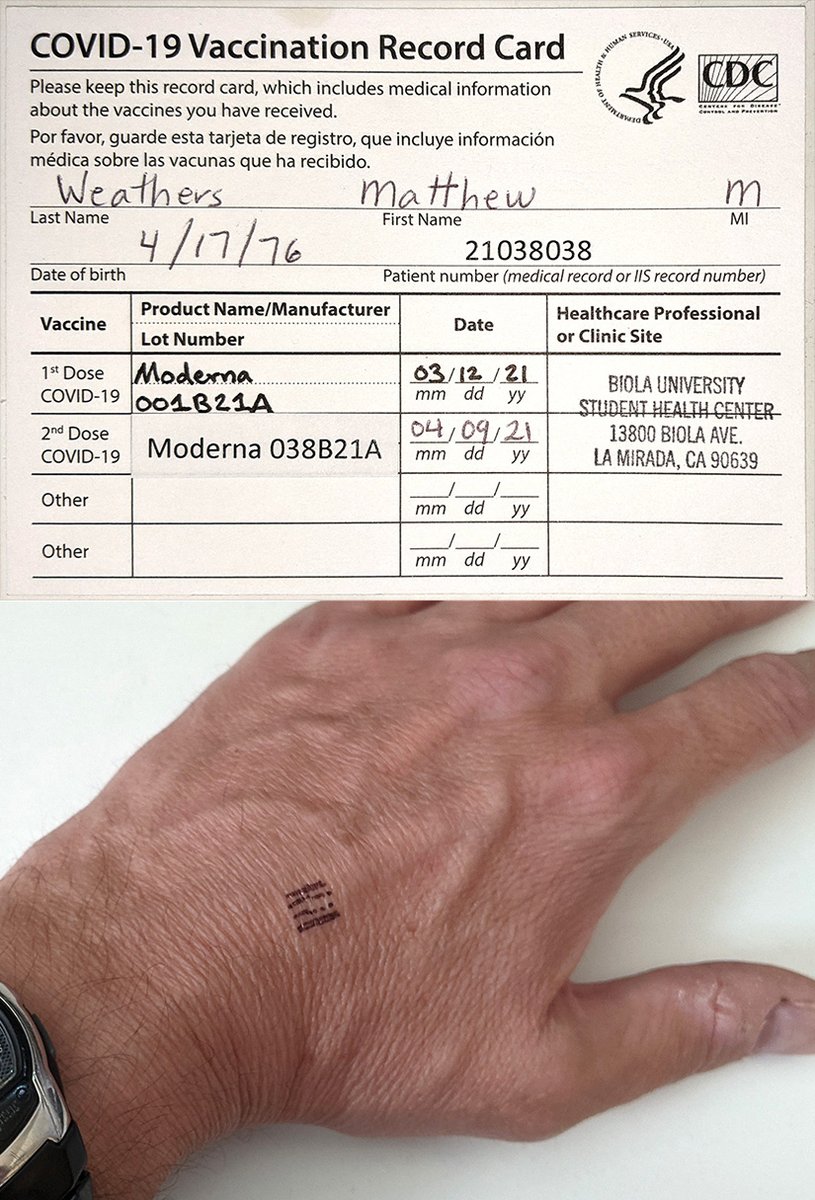 I'm fully vaccinated! Got my second Moderna shot and my PermaStamp today.

Office Depot will laminate your CDC card free. And show your card for a free donut at Krispy Kreme.

Still have to wear a mask for a while, but now I'm not worried about getting Covid-19.