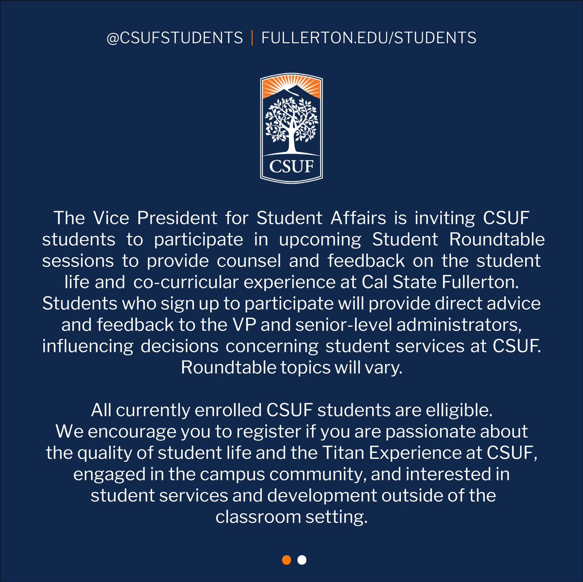 The third and final <a href="/CSUF/">Cal State Fullerton</a> Student Roundtable session of the semester with @DrOseguera is quickly approaching. RSVP: bit.ly/39YNsDI

 #CSUFstudents