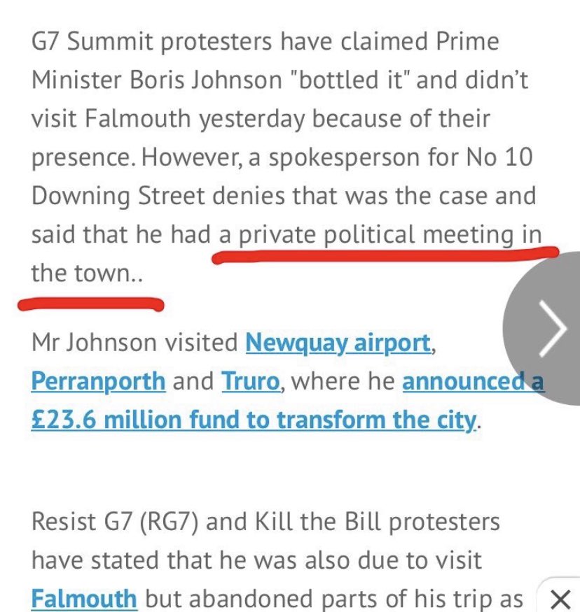 Here’s Boris Johnson. He took a trip to Falmouth yesterday. Here’s Cornwall Live reporting he had a ‘private political meeting’ in the town.Who with, you ask? 