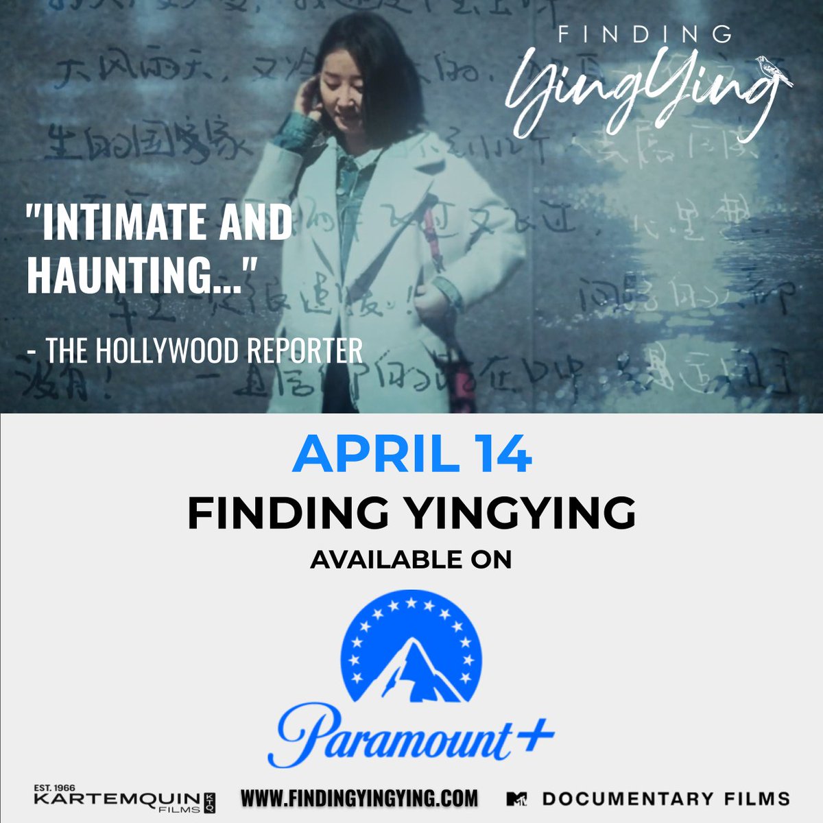 YingyingFilm's tweet photo. Exciting news to share!  "Finding Yingying" premieres on @paramountplus on April 14th!
https://t.co/TeZ61lkTYv https://t.co/oLRjfdFiBp