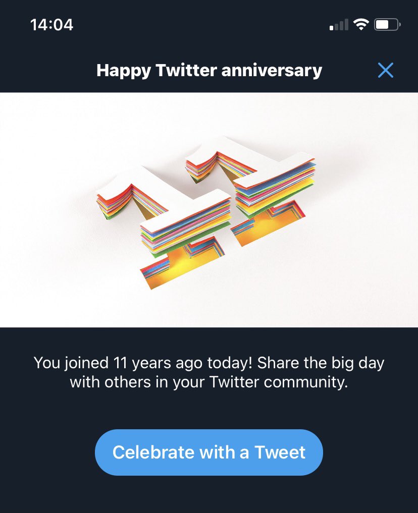 RedShifting's tweet image. I think @Twitter missed an opportunity here to surprise and delight. I thought the “celebrate with a tweet” button would have automatically created a custom celebratory graphic I could easily tweet...but nope! *sigh* 

Maybe next year?