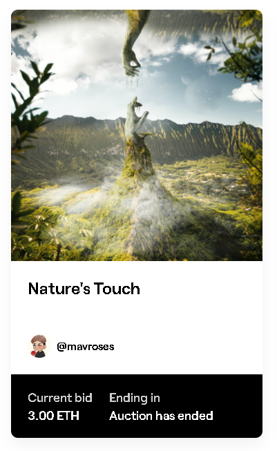 "Nature's Touch" SOLD to <a href="/caktux/">Vince 🌵💚</a> for 3.0ETH

Thank you for supporting both @mavroses and myself. So unbelievably grateful. Still hasn't sunk in yet!