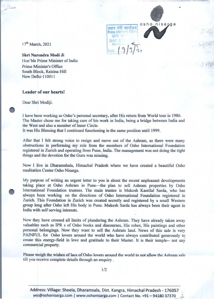 SaveOshoVision's tweet photo. Beloved Modiji, please honor request of Ma Neelam, Osho's secretary. Help save legacy of master Osho. Millions of disciples around the world have hopes for you to stop frauds committed by OIF &amp; to preserve sacred Osho Ashram, Pune. 
@PMOIndia @BJP4India @HMOIndia https://t.co/6hRRwWePvW