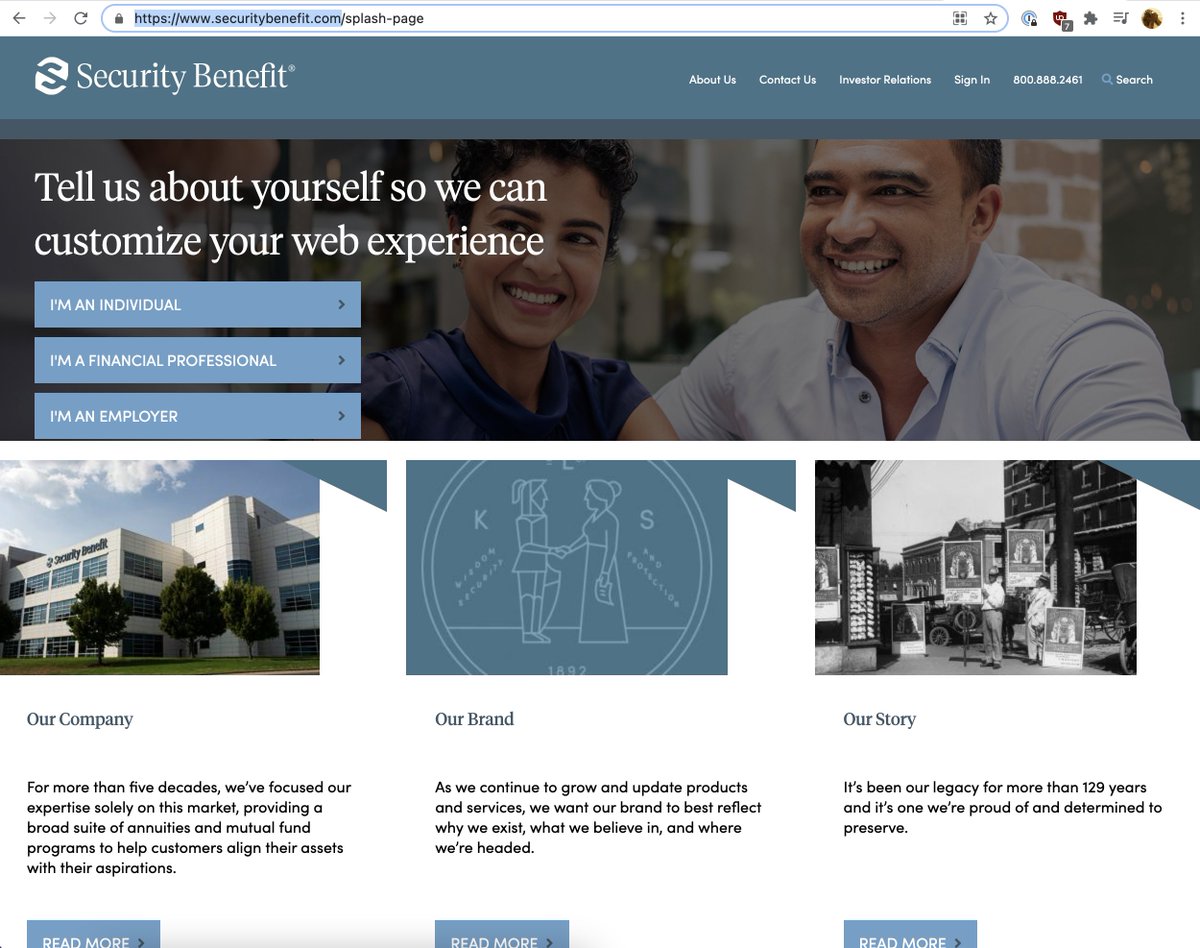 Except.. it's actually even dumber.The "About Us" page says they're bundling policies from "Security Benefit" which is an industry leader with 129 years of experience, and a landing page that includes an entire subsection on their corporate brand. 9/