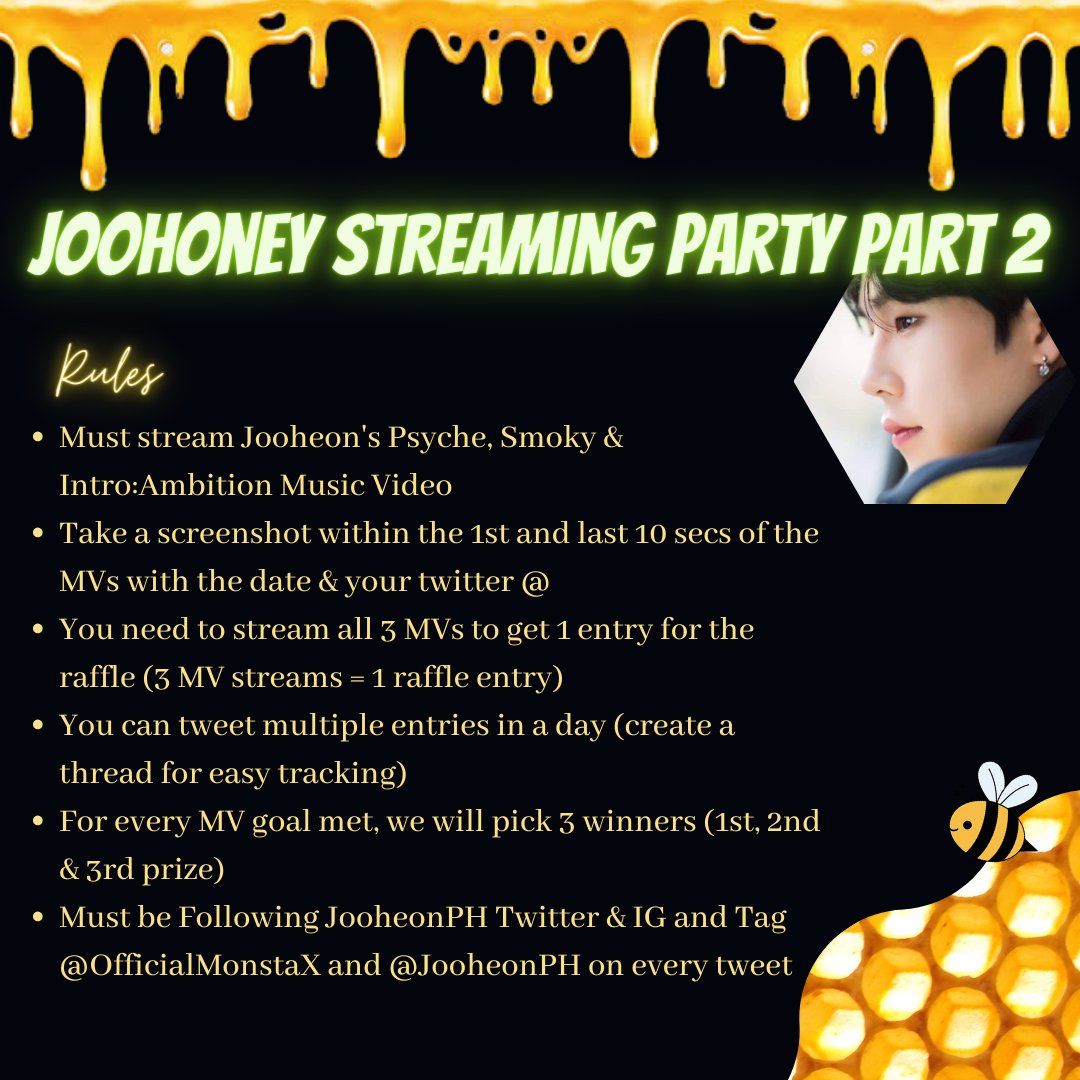 JooheonPH's tweet photo. Filo-Monbebes! Where u at? 

Join us in streaming Jooheon's Youtube Music Videos while winning some prizes. 

🐝 Joohoney Streaming Party Part 2 starts today!🐝 

Must follow the mechanics on the photos below and tag @OfficialMonstaX and @JooheonPH on every tweet

Please help RT https://t.co/gbbI9MD94i