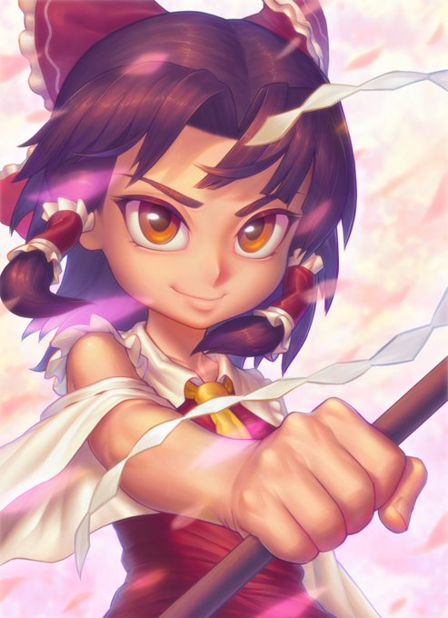 🌸Reimu with blossomstorm🌸
『桜巫女』
I repost it because I found a color mistake😉

Great thankness for @mega_bubu!! You must check his origin!

#Touhou #Reimu 