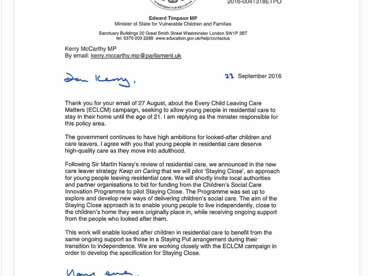 2/10 I firmly believe young people should be cared for as long as required. Indeed, replicate the love/care experienced within family and not be thrust into escalated transition arrangements because they are in the Care of the State.  @edwardtimpson  @KerryMP