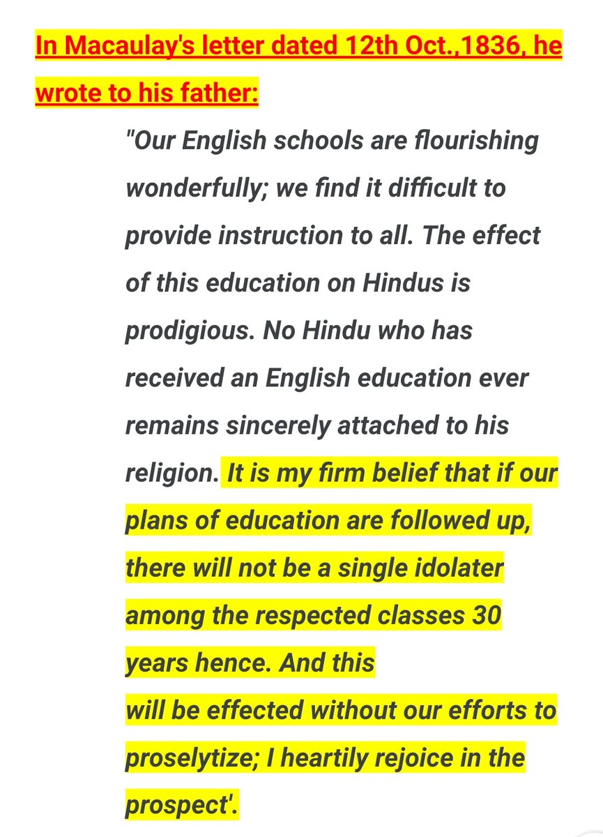 That was their plan; they wanted to make us dumb, backward, poverty rid Nation to bring the nation into their rule - the path they chose to this was to break our culture and unity! The result - we let them do it! #HeritageEducation  #VVV 5/Look at the words of Macaulay: