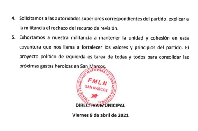 fmln_marcos's tweet photo. Comunicado de Directiva Municipal para todos los militantes y simpatizantes del FMLN San Marcos, ante resolución del Tribunal Supremo Electoral (TSE) 
ASUNTO: RECURSO DE REVISIÓN SOBRE ERRORES EN LA ASIGNACIÓN DE CONCEJALES
EXPRESAMOS: https://t.co/0pWxeGJRZa