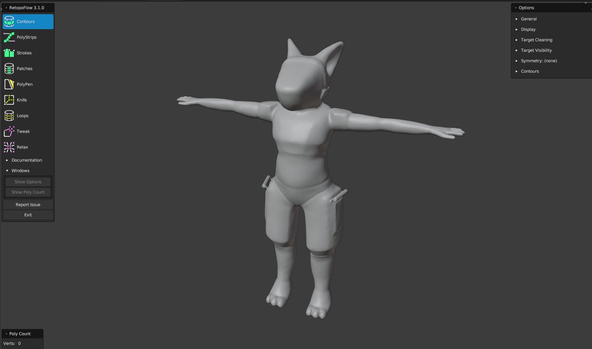 So, instead of trying to just remesh him into quads and then try and fight the unwrapping utility, I'm going to go over the whole thing and make my own mesh that isn't turded up using a plugin called RetopoFlow. This should make a very nice geometric model of Wiz