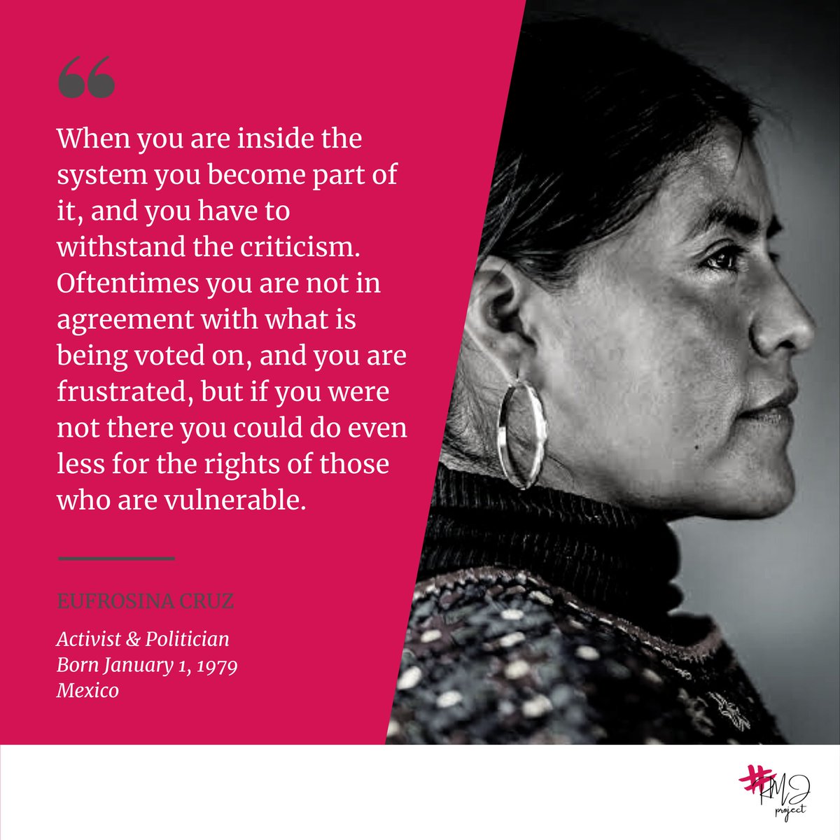 RMJproject's tweet photo. A story of hope: Eufrosina Cruz 
@eufrosinacruz decided to become the first woman to run for mayor — despite the fact that women aren’t allowed to attend town assemblies, much less run for office.
--
#RMJProject #womensupportingwomen #women #ChallengeForChange #activist https://t.co/pg2kzvdJwP