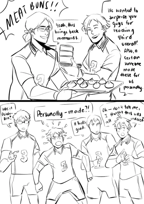 Meat  aka, the food that has fed the Karasuno team and has brought it to victory throughout the years(and Daichi's wallet, so he decided he'd just personally make them to save money...) 
