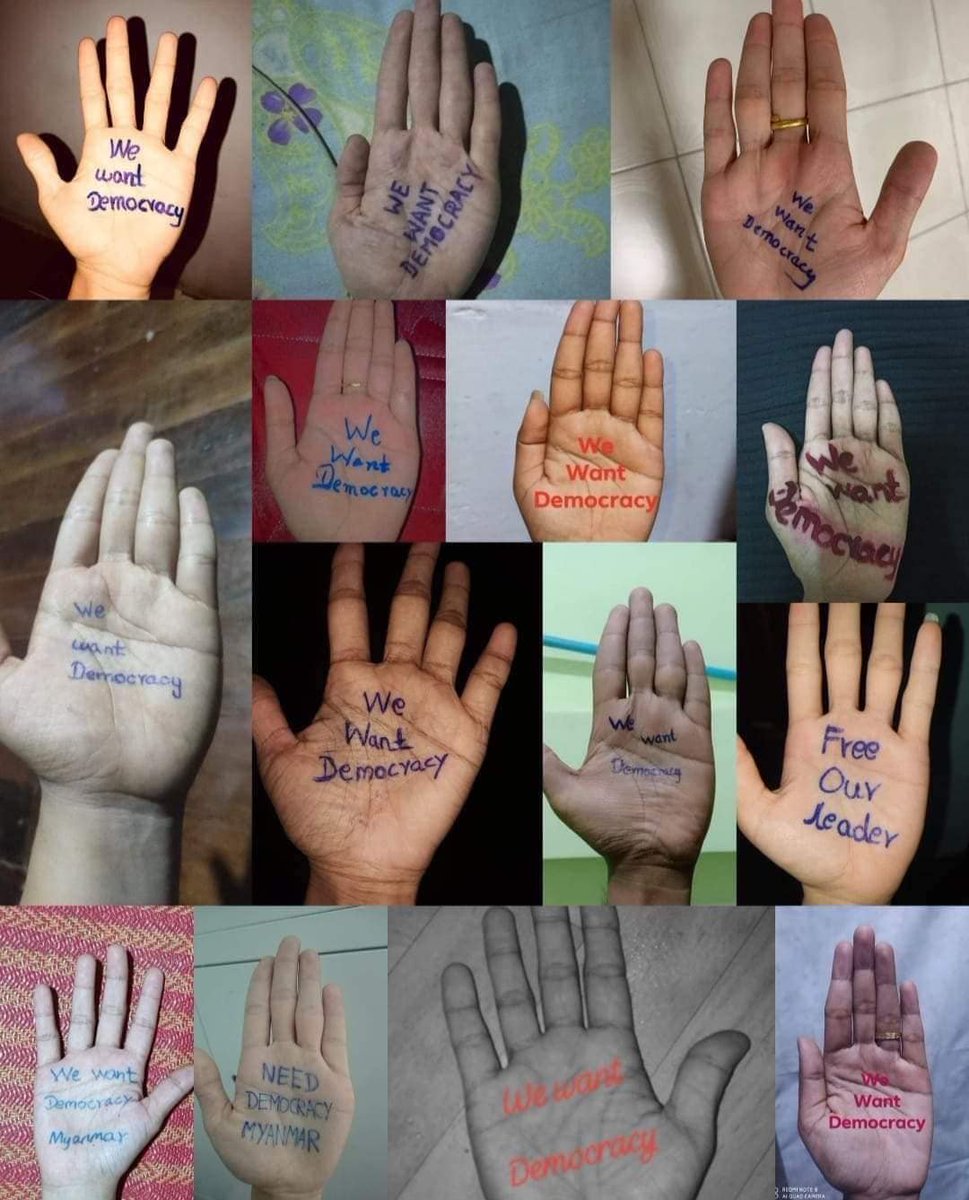 On the morning of April 10, young people in #Mawlamyine wrote their wishes on the palms and stage a protest against the military coup.

#Apr10Coup
#WhatsHappeningInMyanmar