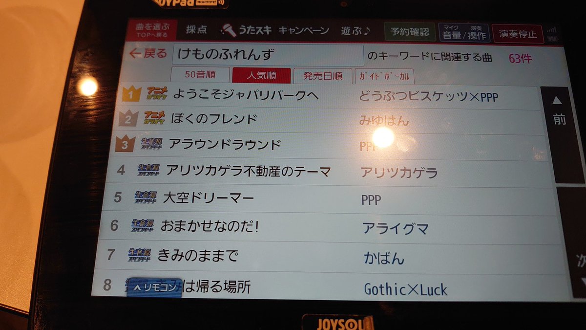 けものフレンズ楽曲カラオケ人気ランキング けもちゃん