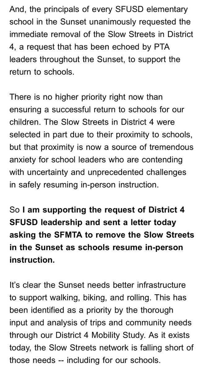 wow. just saw District 4 Supervisor Gordon Mar’s newsletter in which he announces that he and the principals of all SFUSD elementary schools in the sunset are asking SFMTA to remove all sunset slow streets as part of school re-opening.