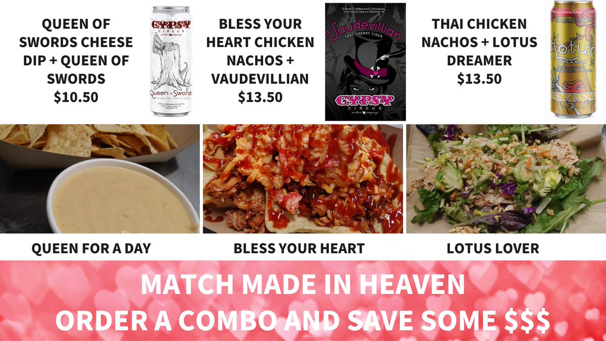 The perfect pairings! Did you know that our food is made with our cider? Enjoy three of our favorite pairings and save some cash! Now available at both locations! #kingsporttn #knoxvilletn #gypsycircuscider