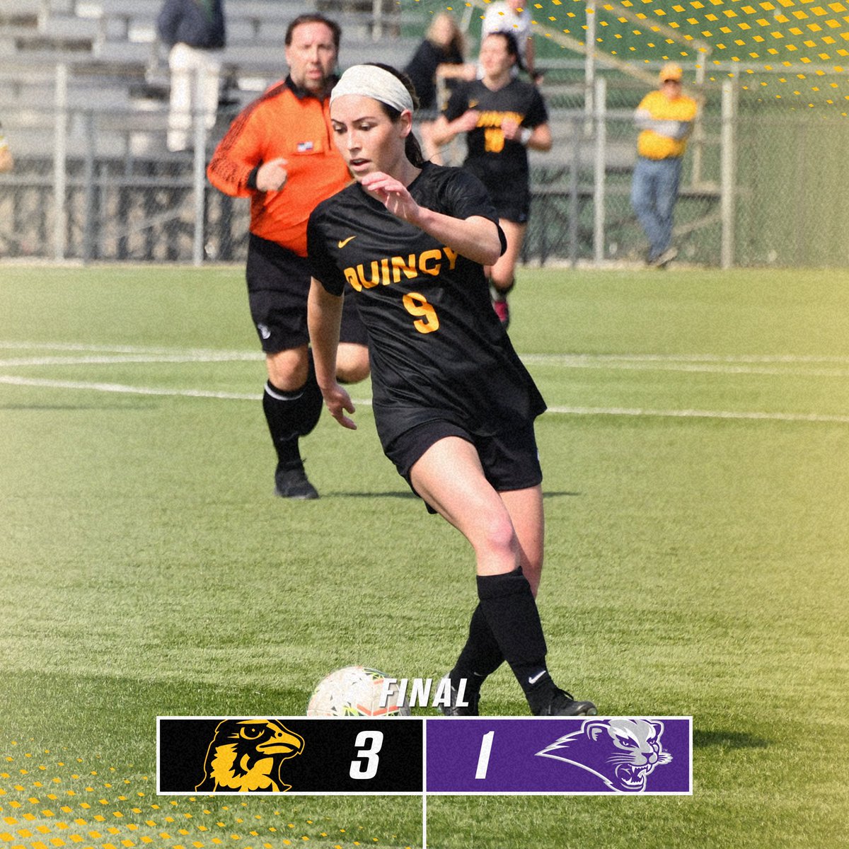 QUHawksWSoccer's tweet photo. 3 great goals lead to 3 strong points to start off our last home stand of the spring! Riley Hayes assisted the first &amp; scored the second, while Lauren Crane put the first away &amp; Maddie Bauer headed home the third! #HawkYeah https://t.co/HPeoK5mdfI