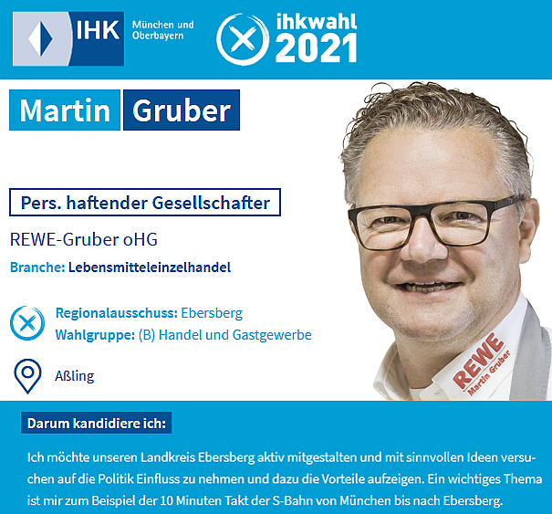 IHK-Wahl Oberbayern und München. ihkwahl2021.de/kandidaten/161…

#ihkwahl2021 #regionalausschuss #vollversammlung #oberbayern #ebersberg #fürunserewirtschaft #unsermittelstandbrauchtunsjetzt #meinengagement #ihrestimme