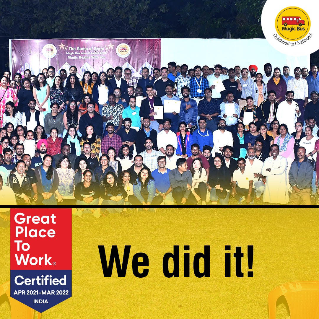 MagicBusIndia's tweet image. This one  is for the books! #magicbus is excited to announce that we have been certified as a Great Place To Work. Kudos to each of us who bring in all our passion and dedication to make the world a better place. #GPTWIndia
@GPTW_India @MatthewSpacie @jayantrastogi @nikhilpingle