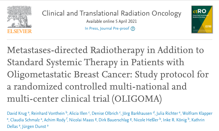 _ShankarSiva's tweet photo. 🇩🇪 🇦🇹German/Austrian RCT of SABR in oligometastatic #breastcancer (OLIGOMA) - 💕 the ambitious protocol on the cards, seeking n = 564 participants across 50 centres. Protocol now available; https://t.co/sp9LQcf3jU #bcsm https://t.co/pB9YXb8Zml
