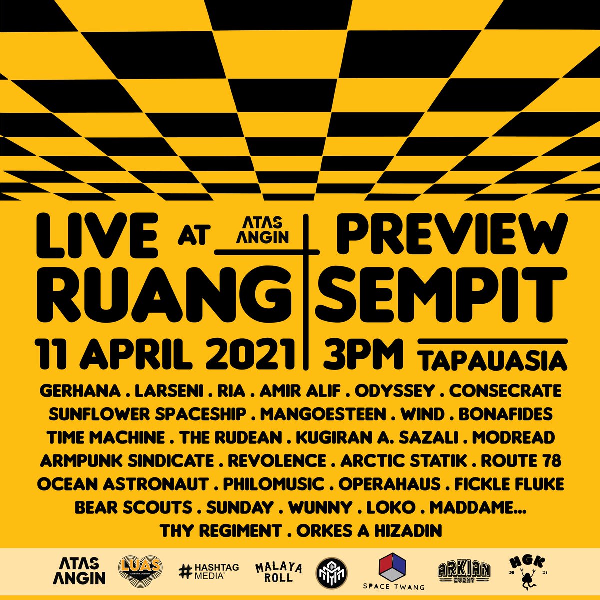 Selamat #HariGigKebangsaan 🎉

Today at Rockin Jamz Hall alongside <a href="/mmuddled/">Muddled.</a> <a href="/statiksound/">Statik Band</a> #kahkahcelaka <a href="/hummingbirdsmy/">Humming Birds</a> for Bertahan Terus Vol 1!
by <a href="/istikomaterror/">Istikoma Terror</a> 

And tomorrow on TapauAsia <a href="/TAPAUasia/">TAPAUasia</a> for Preview Live at Ruang Sempit! 
by <a href="/_atasangin/">Atas Angin MY</a> 

See ya! 👋🏻