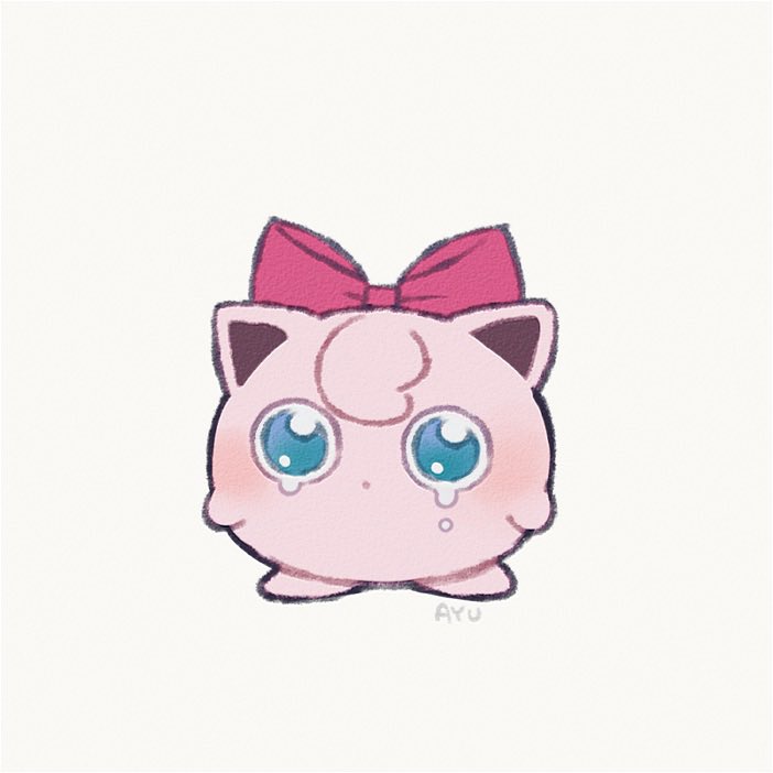 jigglypuff no humans pokemon (creature) blue eyes simple background solo tears bow  illustration images