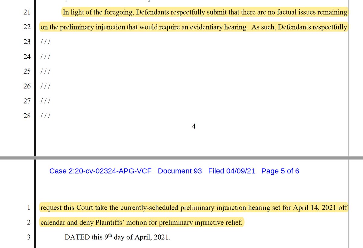 5/ The School demands that "Court take the currently-scheduled preliminary injunction hearing set for April 14, 2021 off calendar and deny Plaintiffs’ motion for preliminary injunctive relief."
