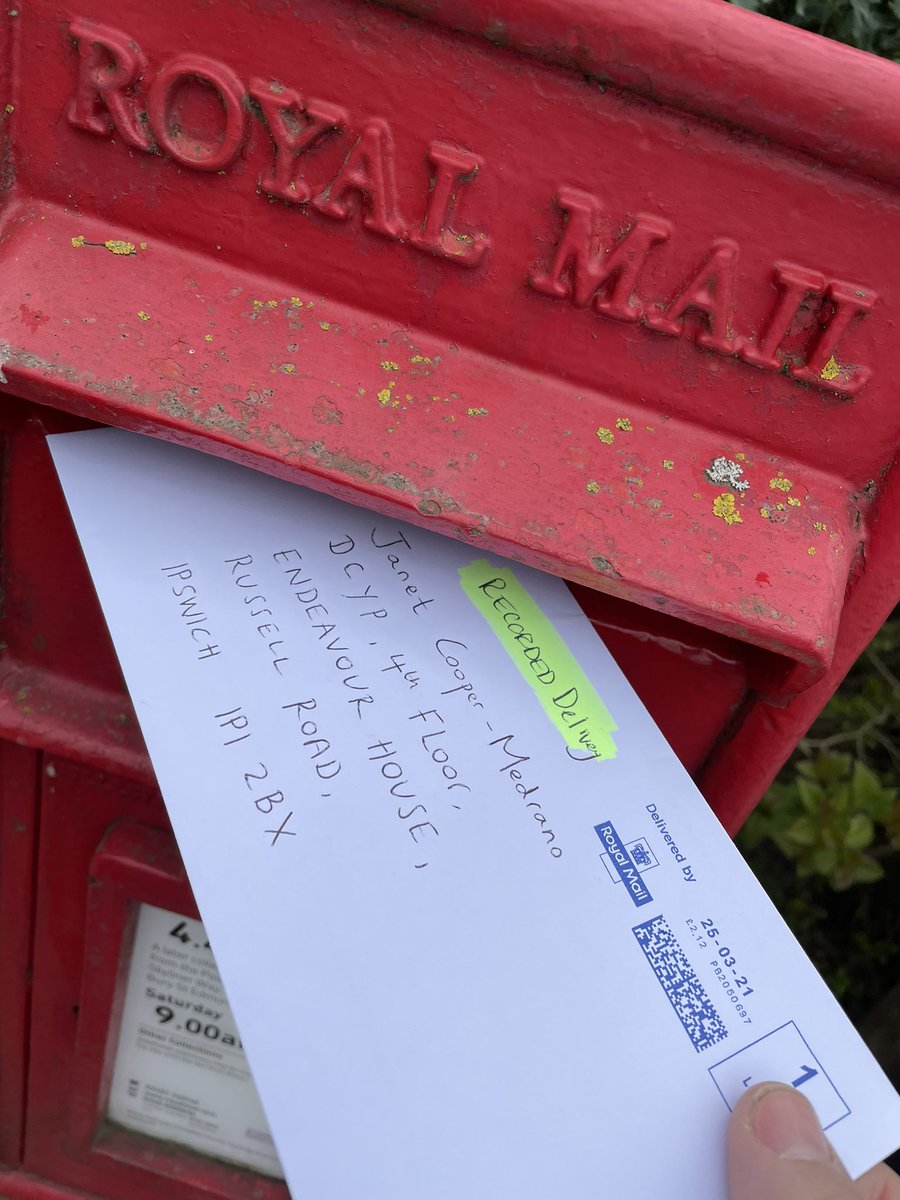Another day, another recorded delivery letter sent to <a href="/suffolkcc/">Suffolk CC</a>. They insist on letter being the ONLY way to communicate but I still never get a response. My boys need contact from their allocated social worker - but she refuses to engage (Julia Read). @NIB11 <a href="/BBCLookEast/">BBC East</a>