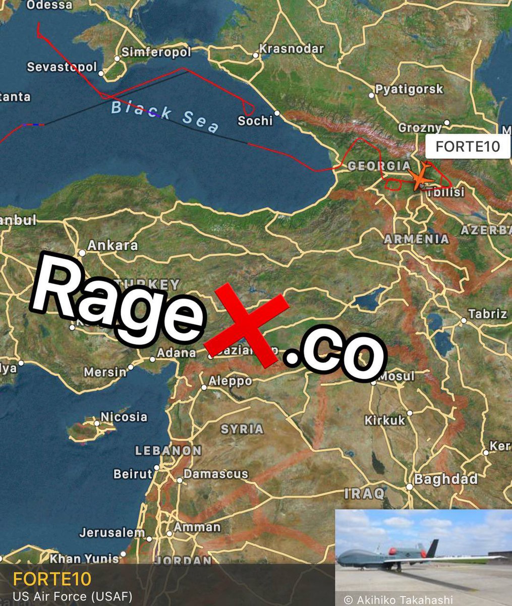 The US Air Force RQ-4A Global Hawk high-altitude reconnaissance drone from the Sigonella airbase in Italy has been operating from the early morning along the Russian Black Sea coast, Crimea, and is over  #Georgia  now flying over the boarders with  #Russia   #USA