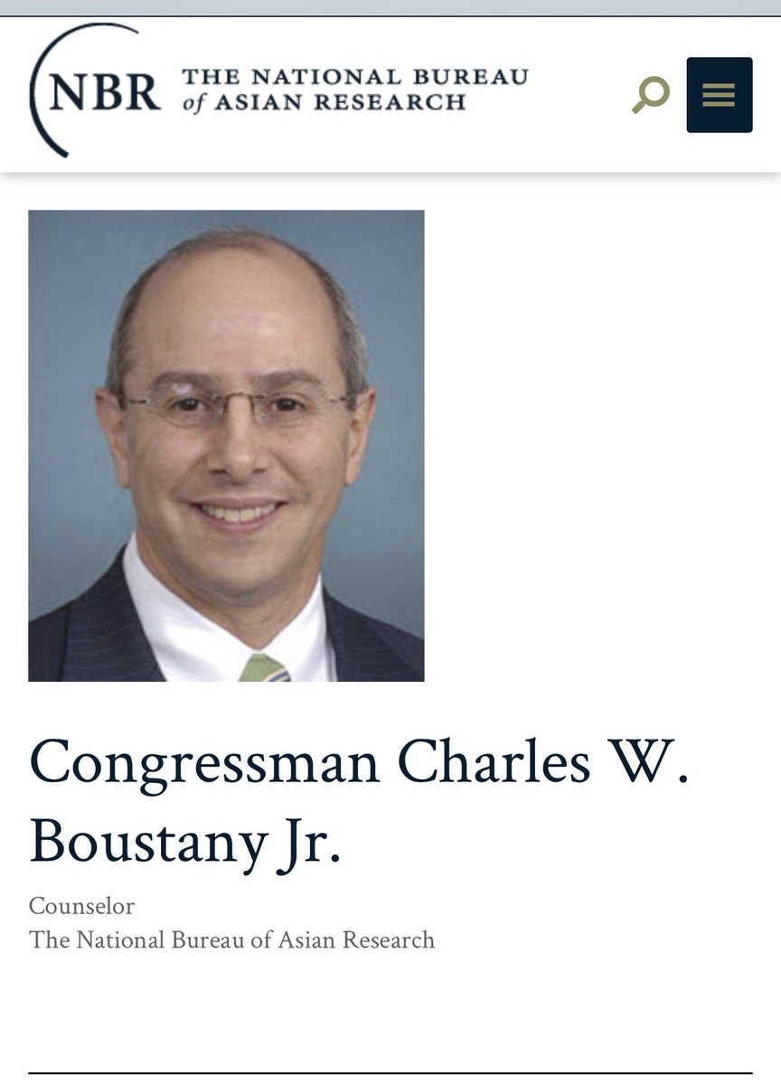 Charles Boustany, former US Rep.While Boustany was in Congress, he co-chaired the US-China Working Group.