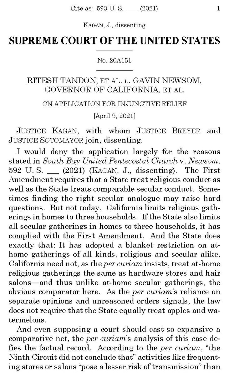 13 of these rulings have provoked at least three Justices to publicly dissent; and last night& #39;s is the third to provoke (the same four) Justices to dissent—the Chief Justice and Justices Breyer, Sotomayor, and Kagan (the latter three of whom joined in a short dissenting opinion):