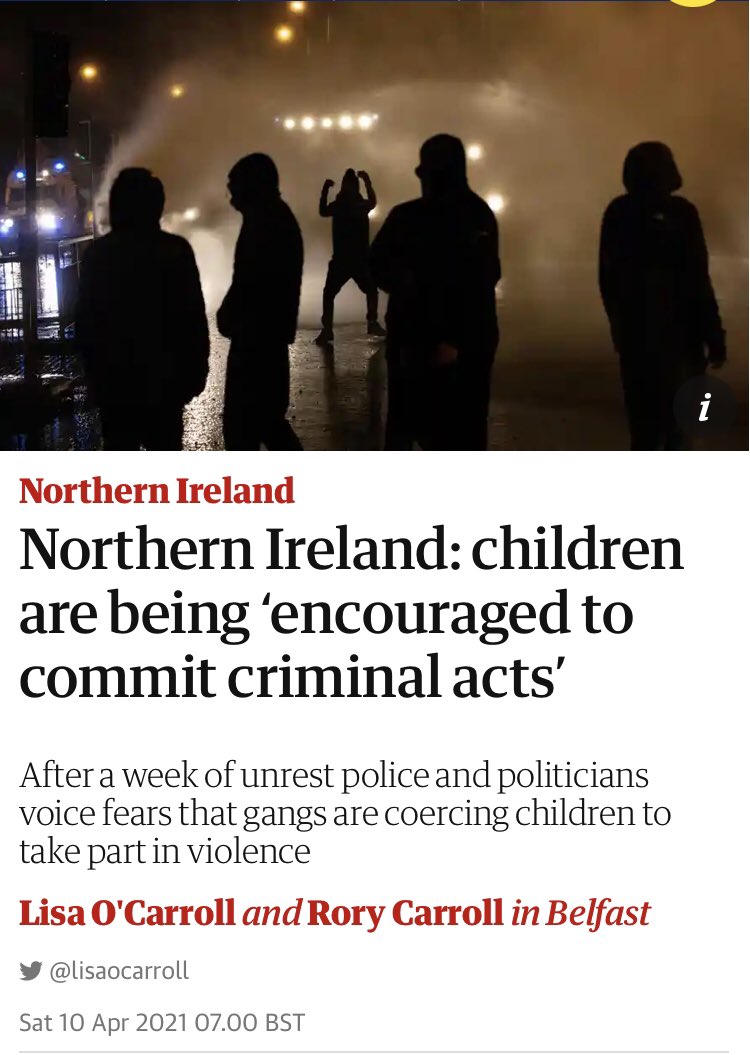 Glad to see <a href="/ShriekingGreek/">🌈 🍦</a> speaking to the <a href="/guardiannews/">Guardian news</a> <a href="/lisaocarroll/">Lisa O'Carroll</a> about this weeks disturbances in NI &amp; calling it what it is, Child Criminal Exploitation.

amp.theguardian.com/uk-news/2021/a…