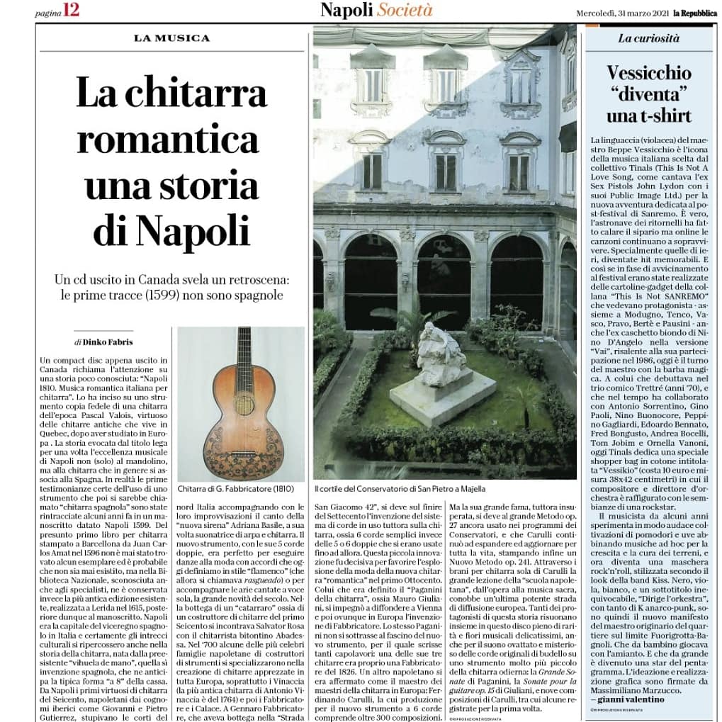 LeilaChalfoun's tweet photo. On parle de l'album Napoli 1810 de notre Magnifique Guitariste classique Pascal Valois... à Napoli!

À lire! Article de Dinko Fabris dans "La Repubblica"  sur la guitare napolitaine!

https://t.co/zqY5cgJYqr

@pascalvalois  @Analekta
@larepubblica 

#pascalvalois #guitariste https://t.co/DGtJ7LYcuA