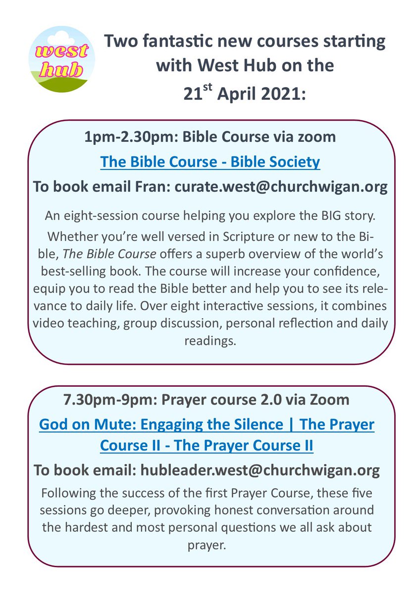 We are looking ahead at our new small group offering on zoom from 21st April why not join us? We hope to run these in person in the summer.