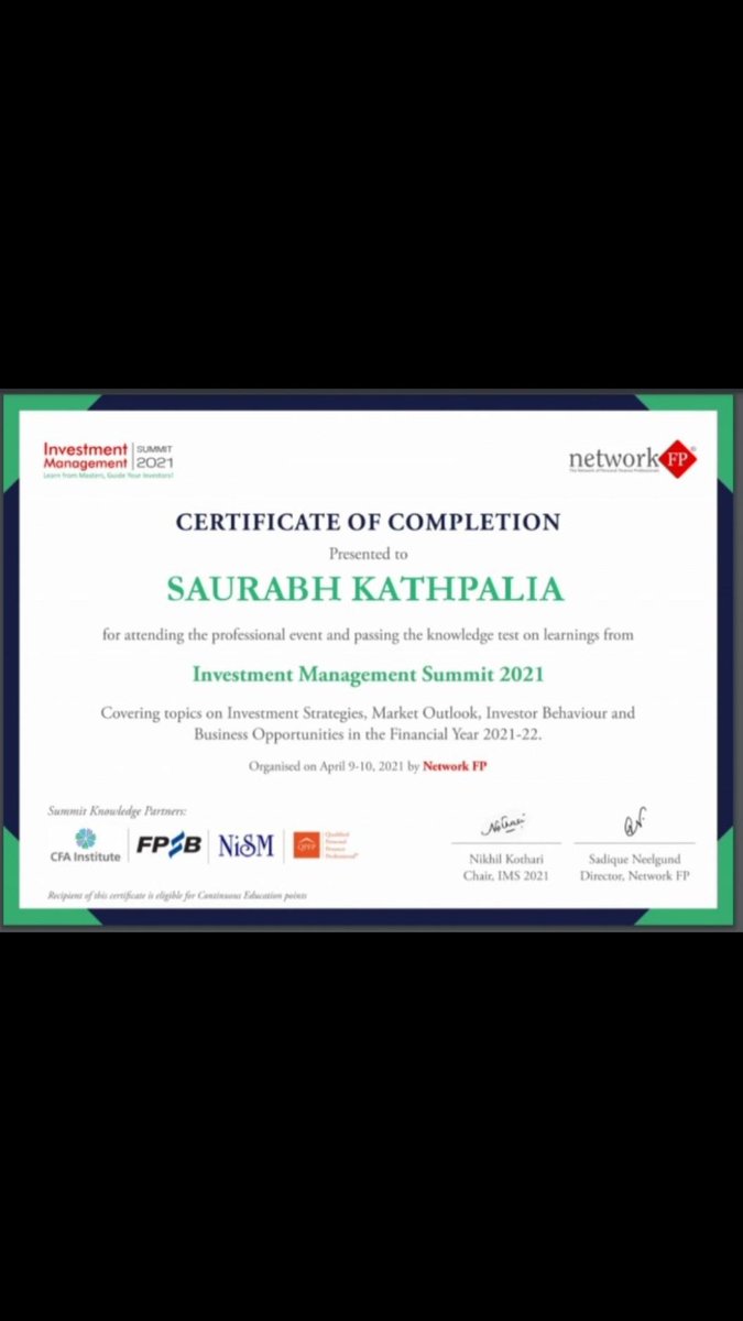 SaurabhKathpali's tweet image. #nfpinvest2021 Investment in knowledge Pays the best Dividends. Thanks NetworkFP for enriching Two days of learning.