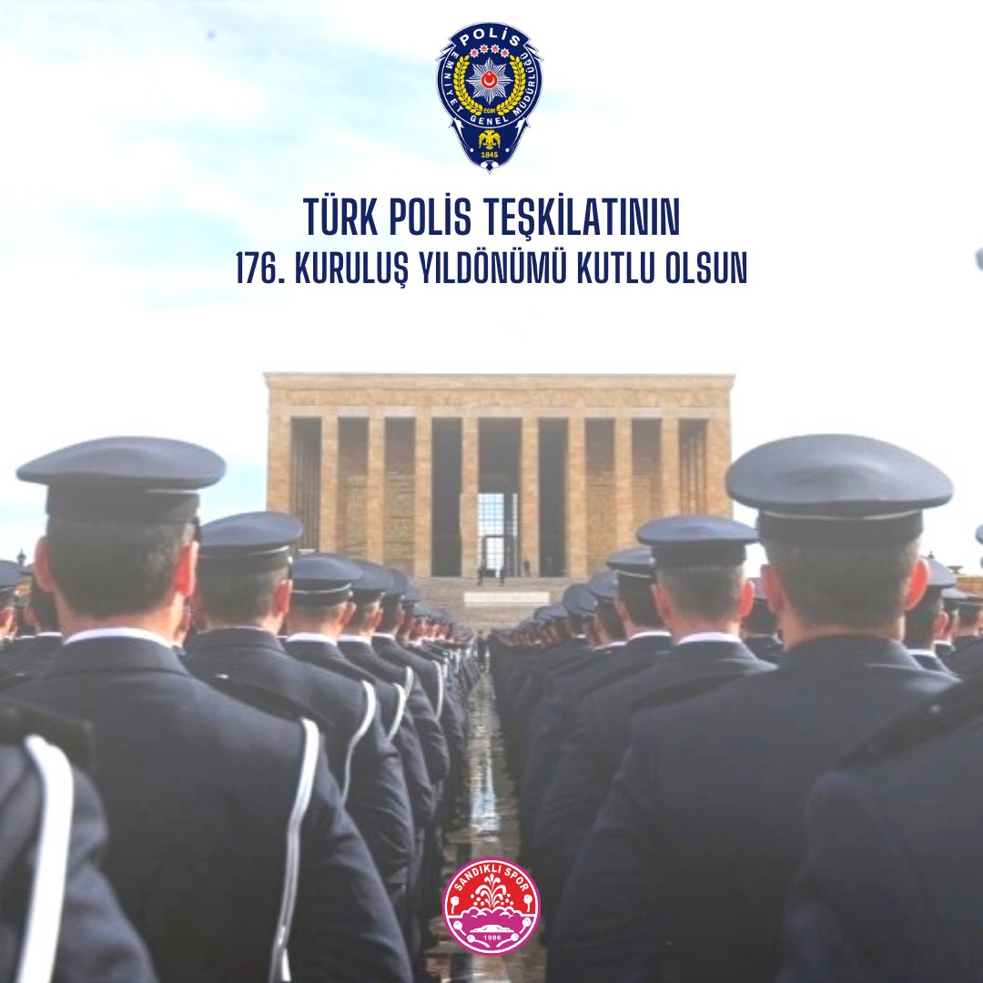 03sandiklispor's tweet photo. Milletimizin güvenliği ve huzurunun teminatı Türk Polis Teşkilatı’nın 176. kuruluş yıl dönümünü kutluyor, şehit ve gazi emniyet mensuplarını saygı, minnet ve rahmetle anıyoruz.

#TürkPolisTeşkilatı176Yaşında 🇹🇷 https://t.co/h9Jf1J1RPL